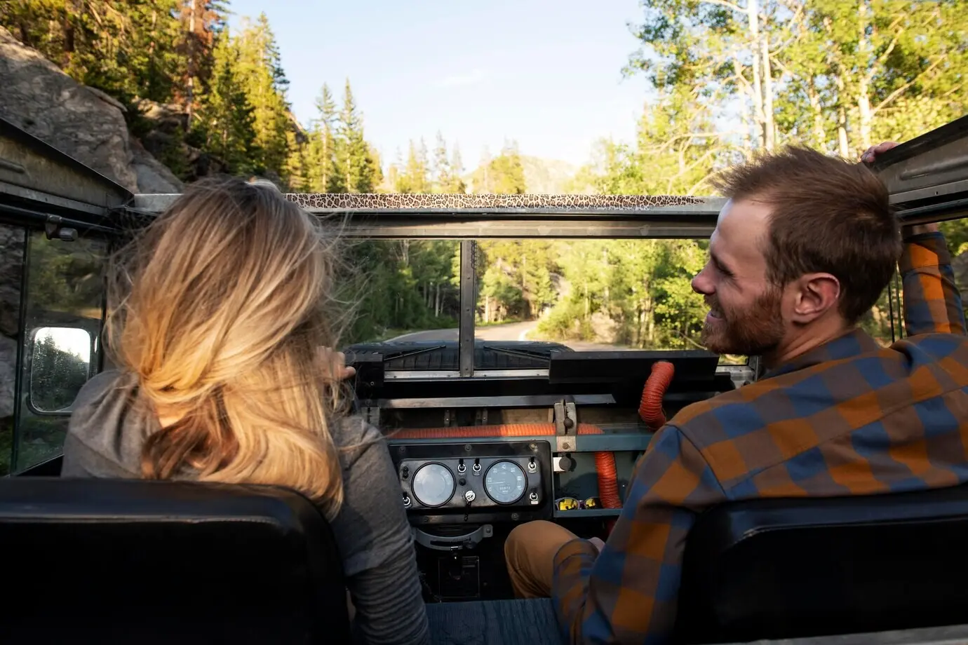 Young travelers from rural areas driving through the countryside